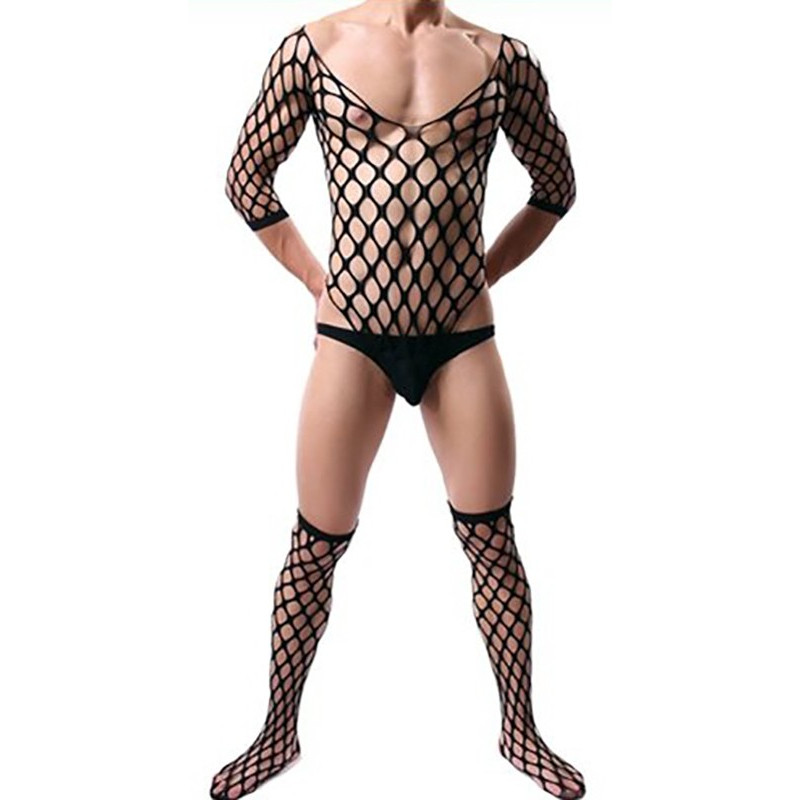 Body filet avec chaussettes noir S-XL