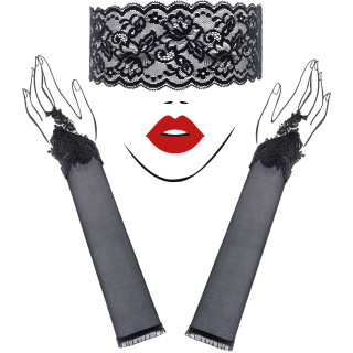 Mitaines 43cm en dentelle et masque noir Sensual