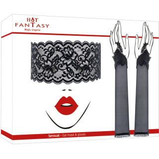 Mitaines 43cm en dentelle et masque noir Sensual