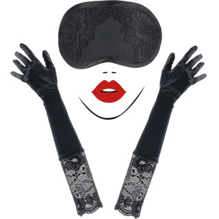 Gants 50cm satinés et masque noir Allure