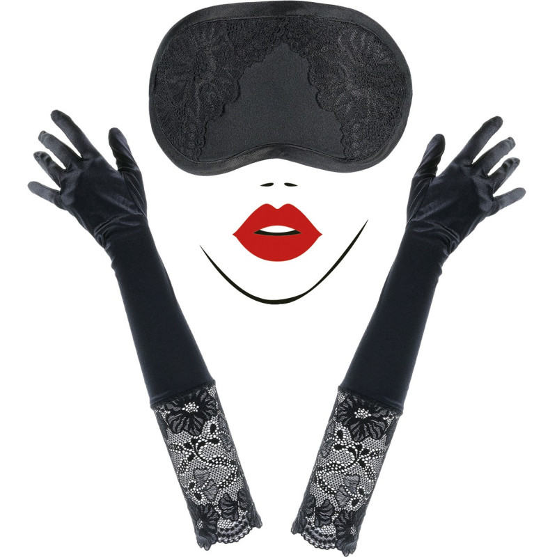 Gants 50cm satinés et masque noir Allure