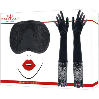 Gants 50cm satinés et masque noir Allure