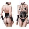 Ensemble 4 pièces guépière noir et chaînes L-XL