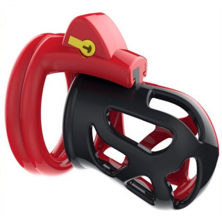Cage chasteté homme Joker rouge et noir de profil