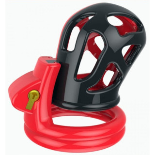 Cage chasteté homme Joker rouge et noir posée