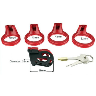 Cage chasteté homme Joker rouge et noir s'adapte à votre anatomie et fermeture à clé
