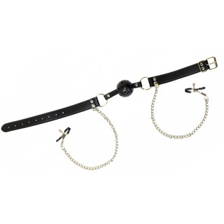 Bâillon boule respirante chaîne et pince tétons