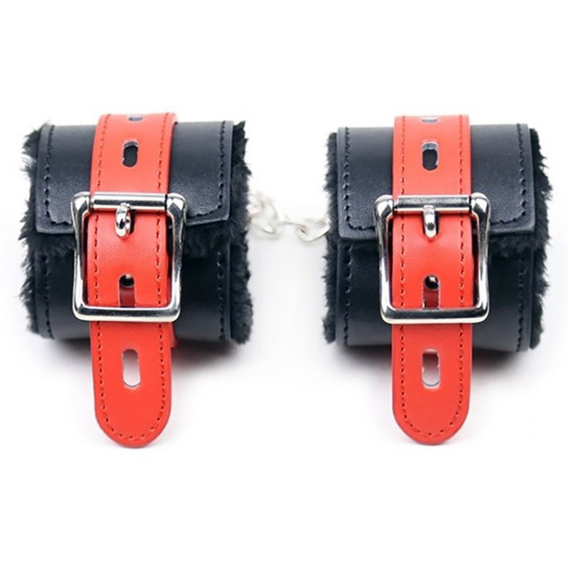 Menottes avec fourrure noires et rouges