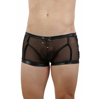 Boxer homme noir micro-résille transparente et bandes 3XL
