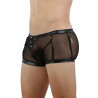 Boxer homme noir micro-résille transparente et bandes L