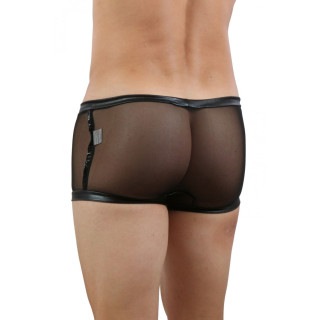 Boxer homme noir micro-résille transparente et bandes L