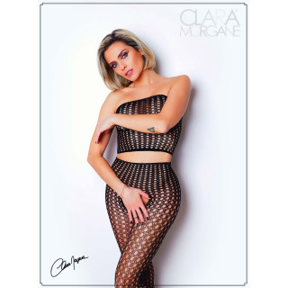 Ensemble maille ajourée top bandeau et collant ouvert entre jambes S-L