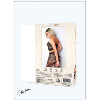 Ensemble maille ajourée top bandeau et collant ouvert entre jambes S-L