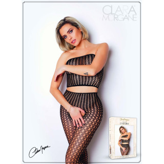 Ensemble maille ajourée top bandeau et collant ouvert entre jambes S-L