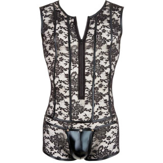 Body homme dentelle LACE FLOWER noir S