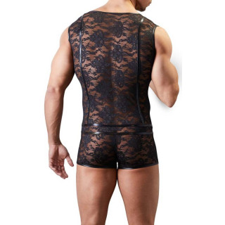 Body homme dentelle LACE FLOWER noir M