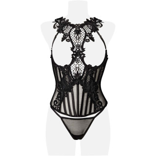 Guêpière 2 pièces micro-résille et dentelle M