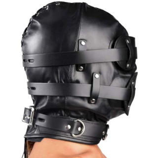 Cagoule BDSM avec baillon Full Hood noire de côté