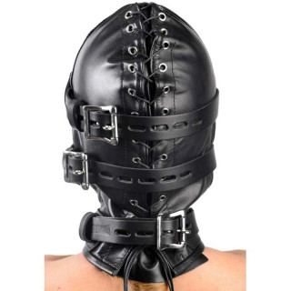 Cagoule BDSM avec baillon Full Hood noire de derrière