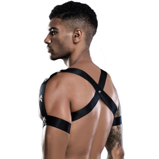 Harnais 2 pièces simili cuir noir S-L de profil