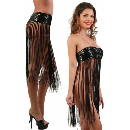Robe ou jupe sequin frange noire S-L