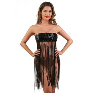Robe ou jupe sequin frange noire S-L en robe de face