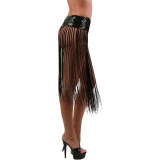 Robe ou jupe sequin frange noire S-L en jupe de profil