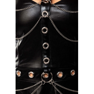 Robe noire évasée wetlook œillets SARESIA L gros plan