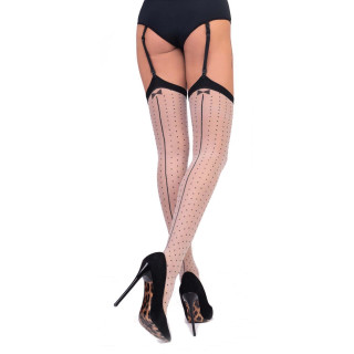 Bas nude Mirandi plumetis couture nœud noir 20DEN T4