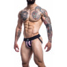 C4M Jockstrap Stripe rose M de devant porté