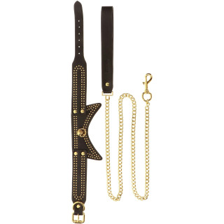 Collier et Laisse Studded Vogue noir posé à plat