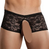 Boxer Bottomless en dentelle Crotchless noir S-M