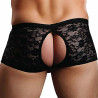 Boxer Bottomless en dentelle Crotchless noir S-M façon jock-strap