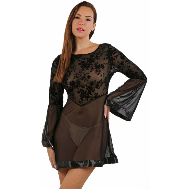 Robe évasée floquée velours manches longues XL