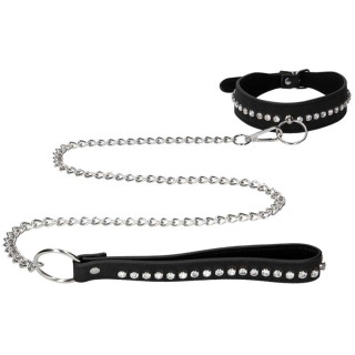 Collier et Laisse à strass Diamond Studded noir