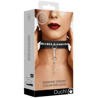 Collier et Laisse à strass Diamond Studded noir packaging avant
