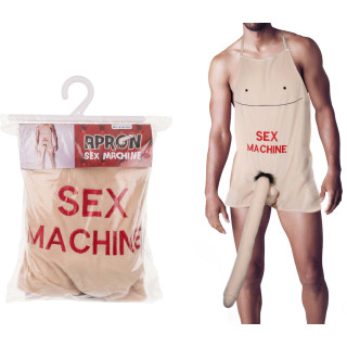 Tablier "Sex Machine" avec pénis en peluche avec son emballage