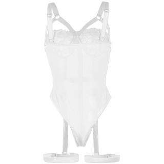 Teddy blanc avec jarretière et dentelle poitrine L-XL non portée vue arrière