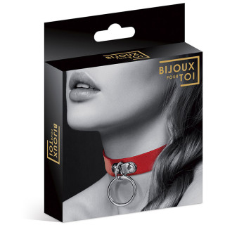 Collier rouge ras de cou anneau argenté packaging