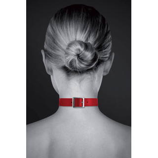 Collier rouge ras de cou anneau argenté fermeture à boucle