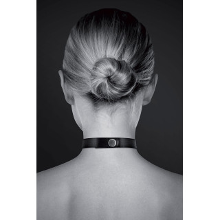 Collier noir ras de cou double anneau argenté fermeture réglable pression