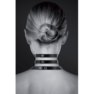 Collier noir triple ras de cou anneau argenté réglable