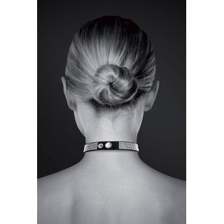 Collier noir strass ras de cou cadenas cœur argenté réglable par pression