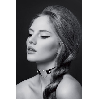 Collier noir strass ras de cou cadenas cœur argenté