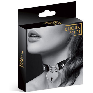 Collier noir ras de cou cadenas cœur argenté packaging