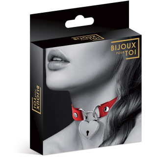 Collier rouge ras de cou cadenas cœur argenté packaging