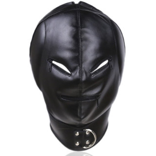 Cagoule Thicker Ear simili noir zip yeux et bouche