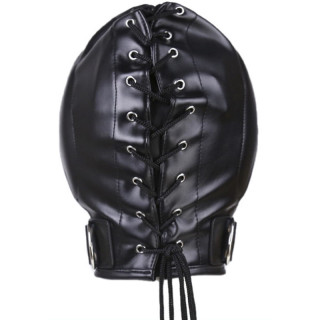 Cagoule Thicker Ear simili noir fermeture lacets sur l'arrière
