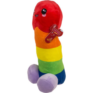 Peluche Pénis arc-en-ciel 30cm vue de côté