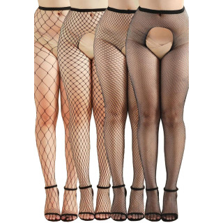 Pack 4 collants ouverts résille différentes mailles noir S-L
